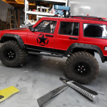1/10 RC Crawler Hard Body Shell Kit, 313mm Cherokee Style, Red | Fits Axial SCX10, SCX10 II 90046/90047 & TRX4; hard plastic shell with interior, grille, flares, mirrors and hardware - color: Red