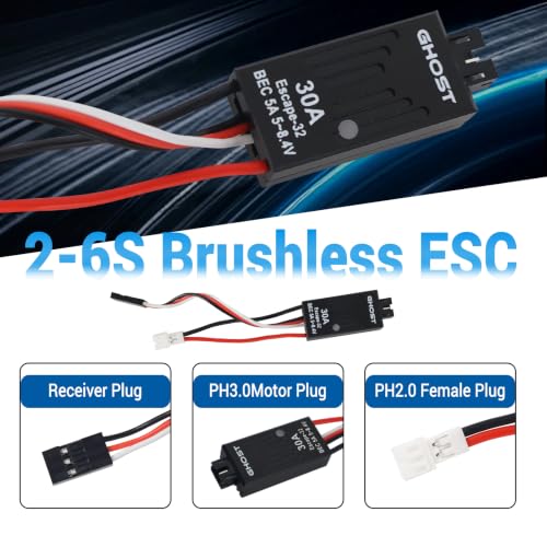 Ghost Brushless ESC ESCape32 30A Mini ESC 2-6S with 5A BEC 8.4V Electronic Speed Controller for RC Boat 1/18 1/24 Crawler Car Axial SCX24 TRX4M with ESCape32 WiFi-Link
