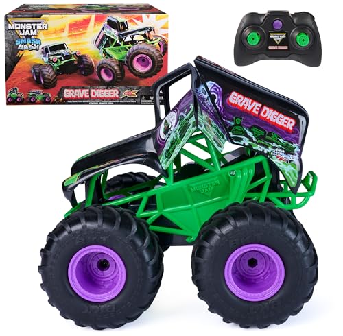Monster Jam Smash & Bash Grave Digger RC Truck 1:15 Scale Vehicle | Includes 1 Repairable RC Truck, Crash and Rebuild with a Button Press, Indoor & Outdoor Action, Toys for Ages 4 and Up