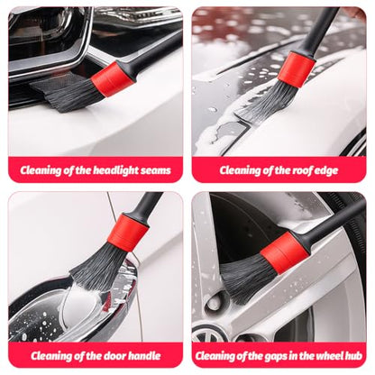 11PCS Car Detailing Brush Set, Soft Boar Hair and Steel Wire & Air Vent Dust Brush, Multipurpose Auto Detailing Cleaning Kit for Vent Leather Seat Wheel, Universal for Vehicles