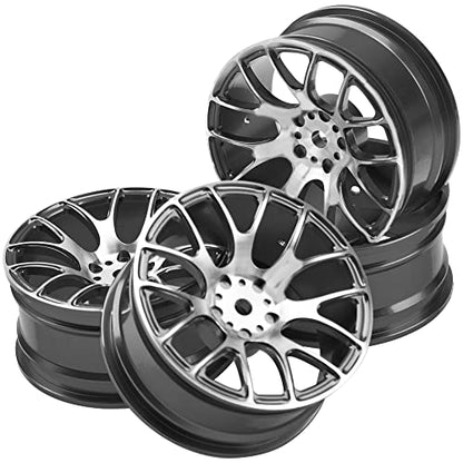 4Pack HIRCQOO Metal Wheel Rims 12mm Hex Hub Compatible with 1/10 On-Road Racing Touring Drift Car Tamiya TT-01 Kyosho RedCat Sakura D4 XIS HSP 1/10 RC Scales,Width 26mm (Black) - color: Black