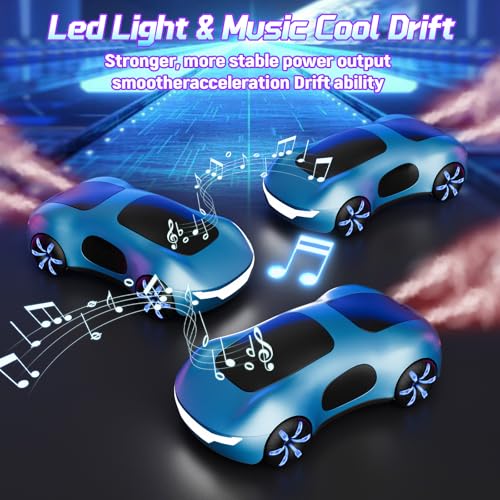 Remote Control Car, Gesture Sensing RC Sunt Car, 2.4GHz RC Drift Cars with Spray Light and Sound, 360° Rotating Side Drifting RC Cars with 2 Batteries, Birthday Gifts (Blue)
