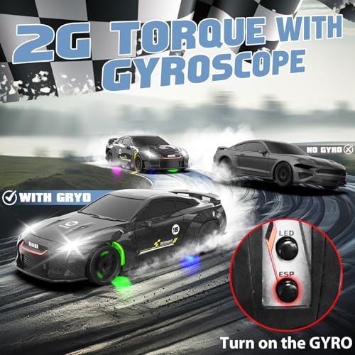 1/43 RC Drift Car, Mini Drifting RC Car with Gyro 2.4GHz Full Proportional Drift Cars 4WD RTR Remote Control Cars with Colorful Lights High Speed Fast Racing Vehicle Gift for Kids Boys Adults - color: Silver+bk