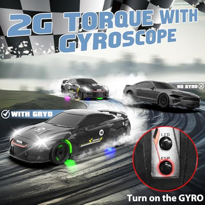 1/43 RC Drift Car, Mini Drifting RC Car with Gyro 2.4GHz Full Proportional Drift Cars 4WD RTR Remote Control Cars with Colorful Lights High Speed Fast Racing Vehicle Gift for Kids Boys Adults - color: Silver+bk