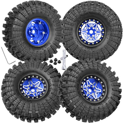 1.9 Wheels and Tires for 1/10 TRX4 TRX6 SCX10 SCX10 II 90046 SCX10 III AXI03007 SCX10 Pro Gen7/8 D90 VS4-10 MST CFX RC Crawler Car,Aluminium RC 1.9 Beadlock Wheels and Rubber Tires,Navy Blue - color: Navy Blue - (4pcs Wheels and Tires)