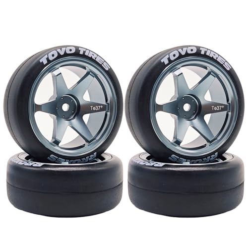 RC 1/10 Drift Tires & Aluminum Wheels 12mm Hex OD 65mm Hard Drift Racing Smooth Tyres for 1:10 1/12 Rally Street On Road Touring Car TT01 TT02 XV02 XV01 TA06 HPI KYOSHO PTG2 4PCS (Titanium) - color: Titanium