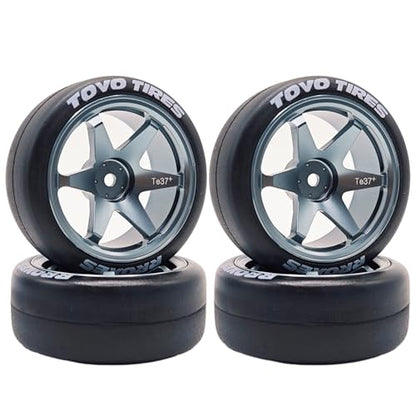 RC 1/10 Drift Tires & Aluminum Wheels 12mm Hex OD 65mm Hard Drift Racing Smooth Tyres for 1:10 1/12 Rally Street On Road Touring Car TT01 TT02 XV02 XV01 TA06 HPI KYOSHO PTG2 4PCS (Titanium) - color: Titanium