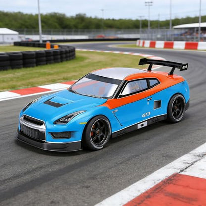 1/10 Scale RC Car Body Shell, Clear Polycarbonate 1.0mm Body with Rear Wing for 26cm Wheelbase Touring Cars (Blue Orange) - color: Blue Orange