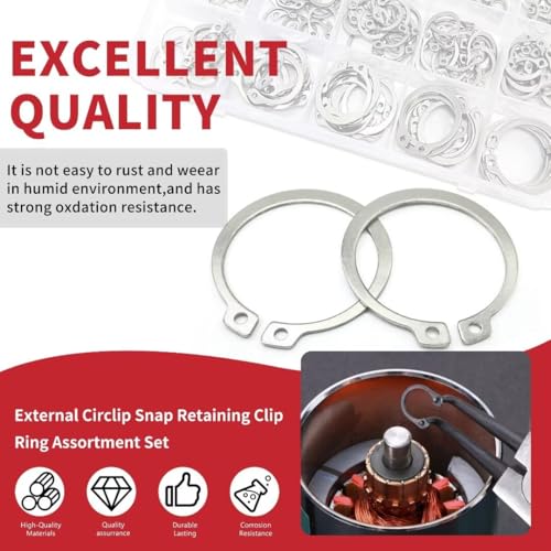 225Pcs External Retaining Rings Snap Rings Assortment Kit, 304 Stainless Steel External C-Clip Set, 15 Sizes Circlip Snap Rings M3 - M25+(Convertible Snap Ring Pliers) - size: 225pcs C-clip stainlesssteels+pliers