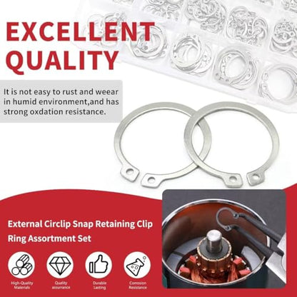 225Pcs External Retaining Rings Snap Rings Assortment Kit, 304 Stainless Steel External C-Clip Set, 15 Sizes Circlip Snap Rings M3 - M25+(Convertible Snap Ring Pliers) - size: 225pcs C-clip stainlesssteels+pliers