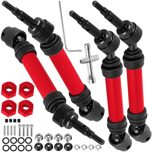 Drive Shaft Axles Upgrades Part for 1/10 4WD Slash/Rustler/Stampede/Jat0 4X4(BL-2s)(VXL),F0rd F15O,RC Front & Rear Steel DriveShaft CVD w/Hex Hops Up,#9051#9052,Red - color: Red - (4pcs Driveshafts)