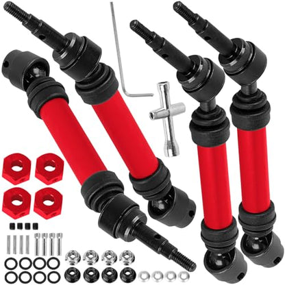 Drive Shaft Axles Upgrades Part for 1/10 4WD Slash/Rustler/Stampede/Jat0 4X4(BL-2s)(VXL),F0rd F15O,RC Front & Rear Steel DriveShaft CVD w/Hex Hops Up,#9051#9052,Red - color: Red - (4pcs Driveshafts)