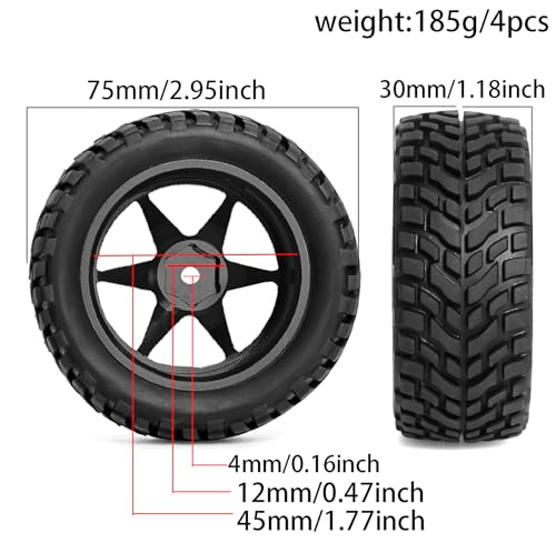 REDSPIDER Aluminum Alloy 1/10 On-Road Rally Wheel Tires 2.95" OD 12mm Hex for 1/10 Tamiya TT01 TT02 XV02 XV01 WLtoys HSP Kyosho WR8 RedCat Sakura HPI (Black) - color: Black