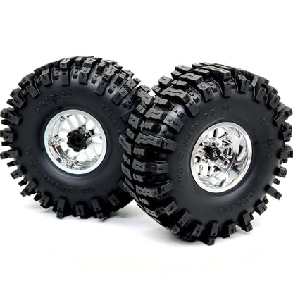 HOBBYSOUL 5.9'' Tall Mud Slingers XL RC 2.2 beadlock Wheels and Tires Set | -11mm negative offset silver beadlock wheel rims, T8 Compound Tire, For 1/10 RC Crawlers Truck Upgrades - color: Silver, size: 150mm / 5.9inch Tall