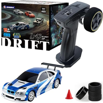 1/43 Mini RC Drift Car 2.4GHz RTR Full Proportional Remote Control Cars 4WD High Speed Racing Lights Kit and Racing Tires (4302) - color: Blue