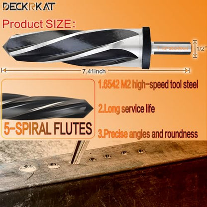 1-1/2" Reamer Drill Bit for Metal, M2 HSS Taper Reamer for Steel, Alloy, Wood, Plastic to Align, Enlarge Holes – 5-Spiral Flutes,1/2"Non-Slip Shank, 38mm Car Reamer, Bridge Construction Reamer. - size: 1-1/2"