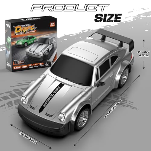 RC Drift Car 1:24 Scale, 4WD Remote Control Car with LED Lights 20KM/H High Speed, Dual-Mode Racing & Drifting Toy Car with 2 Batteries, Gift for Kids & Adults, Silver - color: Silver