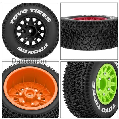1/10 1/8 Truck Wheels and Tires 12mm 14mm 17mm Hex OD 4.41" RC Short Course Tires for 1:8 1:10 Off Road Truck Car Traxxas Slash 2WD 4×4 Rc4wd Arrma Senton Axial Losi Redcat 4PCS (Green) - color: Green