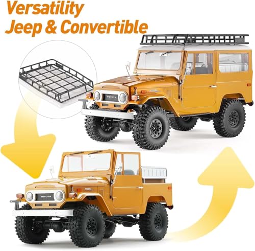 FCXㅤ FMS 1/10 RC Crawler FJ40 S Toyota Land Cruiser, Model Car Hobby 4x4 Offroad RC Rock Crawler with Remote Control Lighting, 550 Motor for Adults, RS (Yellow) - color: Yellow