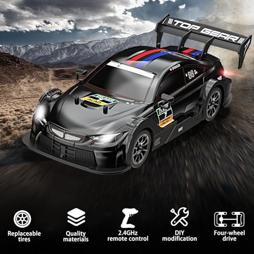 Losbenco RC Drift Car, 1:16 Scale Remote Control Car 2.4GHz 4WD 40KM/H High Speed RC Racing Car with Headlight, Drifting Tires and Racing Tires for Adults Kids