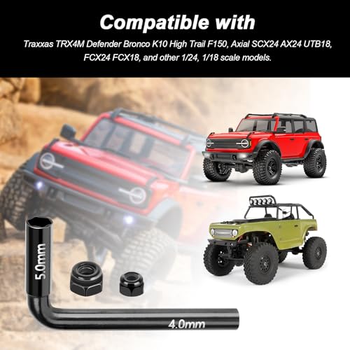 HobbyPark 2 in 1 H4 H5 L Hex Nut Driver with M2 M2.5 Locknuts for TRX4M High Trail Axial SCX24 FCX24 FCX18 Crawler Beadlocks Wheels Rims Nuts