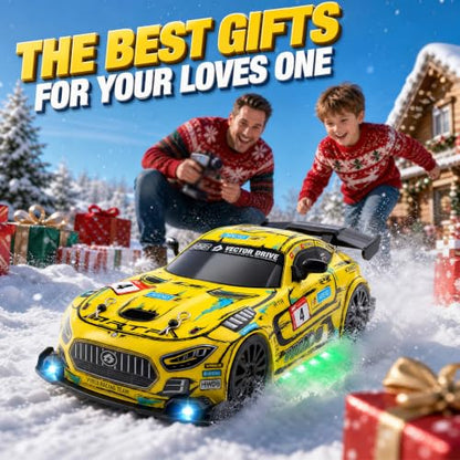 1:24 Scale RC Car for Kids, 4WD High Speed Remote Control Drift Car | 2.4GHz RC drift car with LED lights, 2 batteries(50-min)& dual mode tires (drift/speed). Gift for boys aged 4-12, Yellow - color: 3-yellow