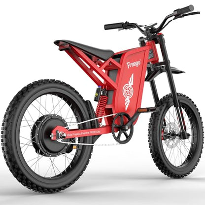 Freego X2Pro Electric Motorcycle for Adults Teens,Electric Dirt Bike Teens 6000W(Peak) Motor 1800Wh Battery,Max 50Mph Off Road Electric Bicycle,Full Suspension UL 2849 Certified - color: Red Dark