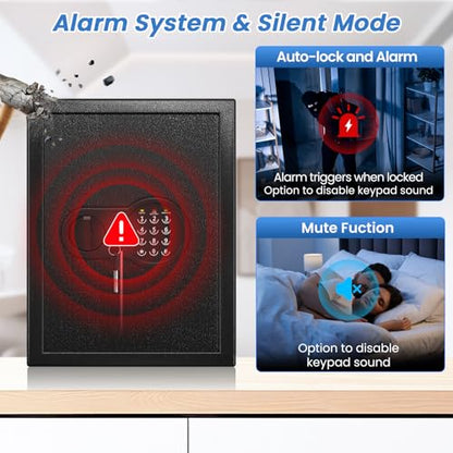 17.55'' Fireproof Safe Box with Digital Keypad, 3.2 Cu Ft Home Safe | Safes with Smart Alert, 2 Removable Shelves,Keys & Pass Code,Wall Mount,External Emergency Power and Fireproof Waterproof Bag - size: 3.2 Cubic Feet