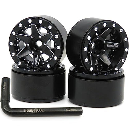 hobbysoul Adjustable Offset 1.0 Beadlock Wheels Rims, RC 1.0 Wheels 20.5g/Rim for RC 1/18 TRX4M Axial SCX24 90081 & Other 1/24 Micro Crawler, (4-Pack) - color: Black