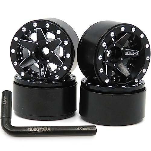 hobbysoul Adjustable Offset 1.0 Beadlock Wheels Rims, RC 1.0 Wheels 20.5g/Rim for RC 1/18 TRX4M Axial SCX24 90081 & Other 1/24 Micro Crawler, (4-Pack) - color: Black