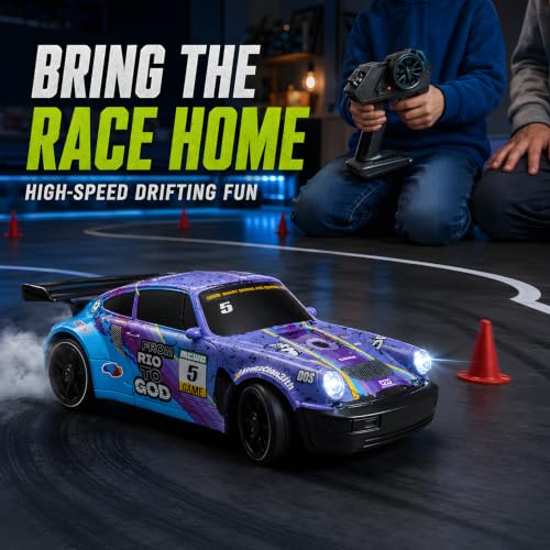 HTURCCOP 1:24 RC Drift 2.4GHz with LED Light Race Car Toys for Boys and Girls Aged 6+ Speed Adjustable up to 23Km/H, High-Speed RC Racing Cars Toy Gift for Boys & Girls(Blue/Purple) - color: Blue/Purple
