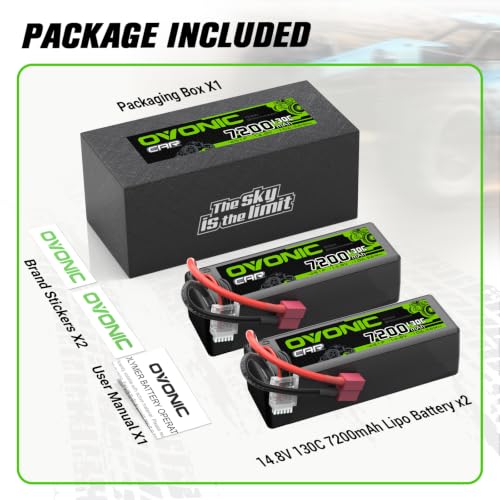 OVONIC 4S LiPo Battery 7200mAh 14.8V 130C RC Battery with Dean-Style T Connector