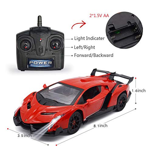 Remote Control Car Lamborghini Licensed 1:24 RC Car 2.4G,red | Veneno Officially Licensed LED Lights Toy RC Cars Model Vehicle for Boys 6,7,8 Years Old - color: Red