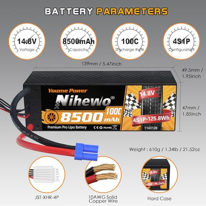4S Lipo Battery 8500mAh 14.8V 100C Hardcase EC5 2pcs for RC Car Boat | 4S Lipo 8500mAh for 1/5 1/61/7 RC cars, trucks, buggies, boats. Hard case protection, EC5 Plug, 2-pack for extended run time. - style: 2x 14.8V 8500mAh