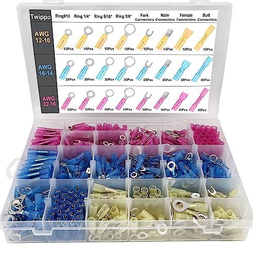 550Pcs Waterproof Heat Shrink Wire Connectors Kit, Automotive Electrical Connector Terminals Kit, Butt Fork Ring and Spade Crimp Connectors Assortment (22-10AWG) - size: 550pcs-Assortment