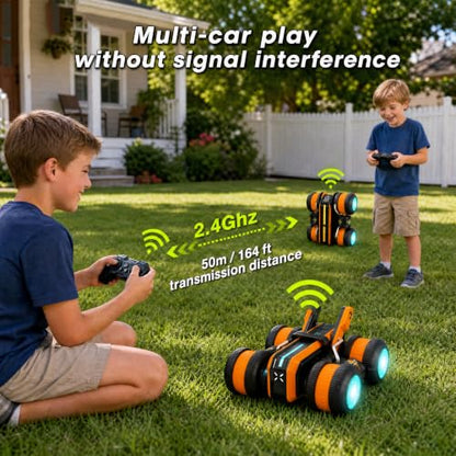 High Speed RC Stunt Car 25KM/H, 2.4GHz 4WD Remote Control Drift Car | Upright & Side Driving, One-Click Auto Stunts, Tire Flipping, 360° Rotation, Birthday Toy Gift for Kids Boys Ages 4-12 - color: Yellow