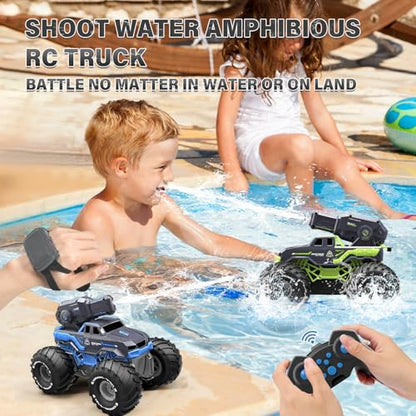 1:16 Amphibious Remote Control Car with Shooting Water Gun Gesture Sensing RC Car Boat Waterproof RC Tank Off-Road Stunt Car Toy Monster Truck for Outdoor Gift for Kids With 2 Replaceable Batteries - color: Green