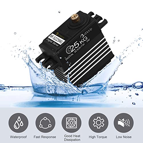 25KG Metal Gear RC Servos, Black and White, 2-Pack | Waterproof high-torque servos with 25T horns and 180° control for RC cars, crawlers, robots and steering systems.