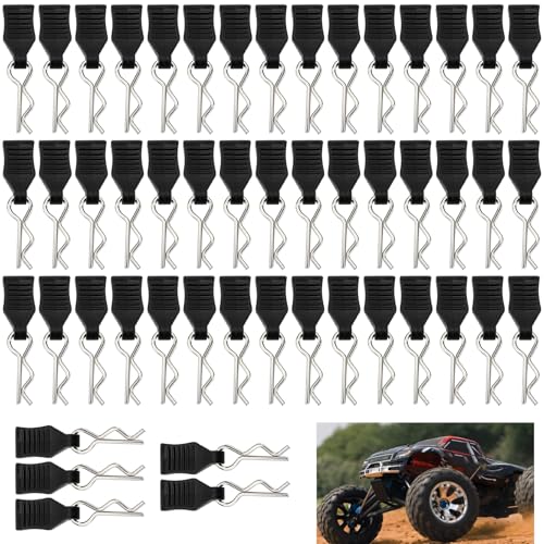60-Pack RC Body Clips with Pull Tabs, 1mm Pins | Stainless steel, curved R-clip design, compatible with SCX24, TRX4M, H16BM, 16889 models