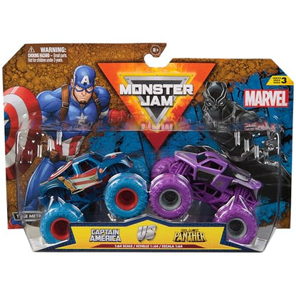 Monster Jam, Marvel Official Captain America Vs. Black Panther Die-Cast Monster Trucks, 1:64 Scale, Kids Toys for Boys and Girls Ages 3 and up - color: Captain America Vs Black Panther