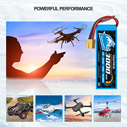 Yowoo 4S 14.8V 3000mAh 150C Graphene LiPo Battery 2-Pack XT60 | Soft case, high discharge. Fits RC airplanes, helicopters, cars, boats, drones & FPV. Adapters for EC3/T/TR/Tamiya available.