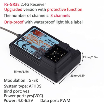 Flysky Receiver FS-GR3E Upgraded Waterproof Long Range AFHDS 3CH 2.4G Receiver for FS-i6X/FS-T6 / FS-i10 / TH9X /FS-GT2 /FS-GT2B /FS-GT3B /FS-GT3C/ FS-iT4S Transmitter for Crawlers (Pack of 2)