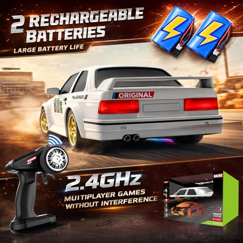 RC Drift Car 2.4GHz 1:16 Scale 4WD 30KM/H High Speed Remote Control Cars Vehicle with LED Lights Drifting Tires Racing Sport Toy Cars for Adults Boys Girls Kids Gift - color: White