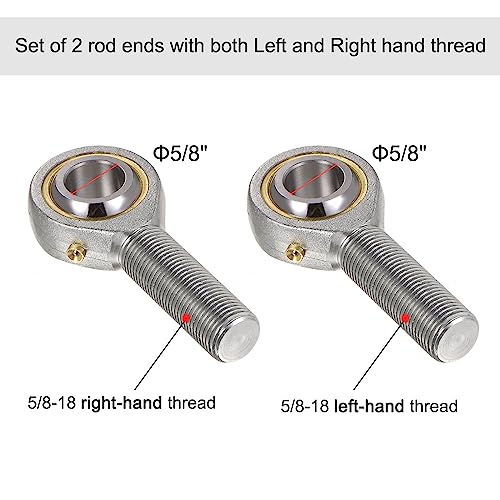 uxcell POSB10 5/8 Inch Male Rod End Bearing Set - 2pcs of 5/8-18 Left and Right Hand Thread Rod Ends with Jam Nut - size: 5/8
