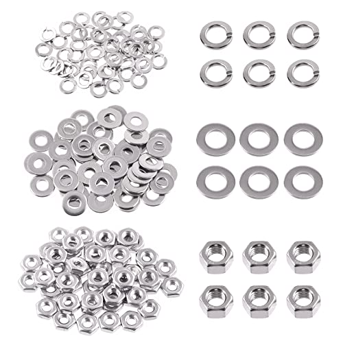 Swpeet 150Pcs SAE 304 Stainless Steel #8-32" Hex Nuts and #8 Flat Washers with #8 Split Lock Washers Assortment Kit, Coarse Thread Hexagon Nut for Home Automotive Shop Use - size: #8-32 Hex Nuts & Washers