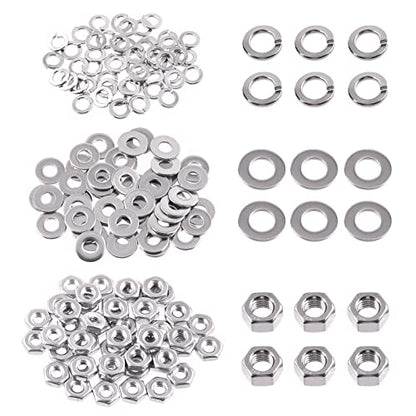 Swpeet 150Pcs SAE 304 Stainless Steel #8-32" Hex Nuts and #8 Flat Washers with #8 Split Lock Washers Assortment Kit, Coarse Thread Hexagon Nut for Home Automotive Shop Use - size: #8-32 Hex Nuts & Washers