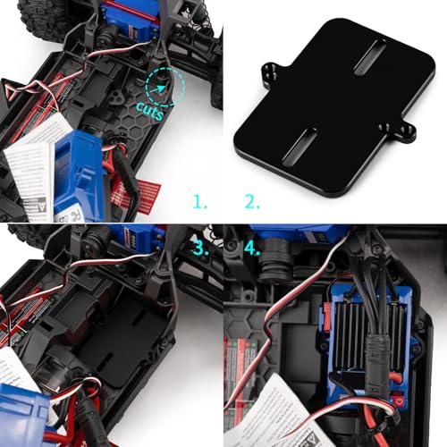 Electronic Mount Plate ESC Receiver Tray for Tra-xxas Mini Maxx | 4WD RTR Brushless Monster Truck 1/16 RC Car Upgrades Aluminum Black - color: Black