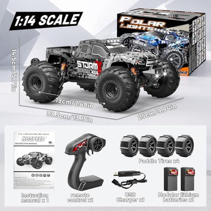 RC Cars 1:14 4WD Off-Road RC Monster Truck High Speed 40 km/h, 4x4 Remote Control Car with 2 Rechargeable 1300mAh Batteries and 2 Sets of Tires for Adults & Boys