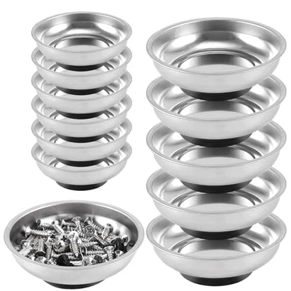 FUNSUEI 12 Packs 6 Inch and 3 Inch Magnetic Tray Set, Stainless Steel Magnetic Bowl, Round Magnetic Parts Tray for Pins, Screws, Bolts, Nuts, Small Parts - color: Silver, size: 12PCS 3/6In