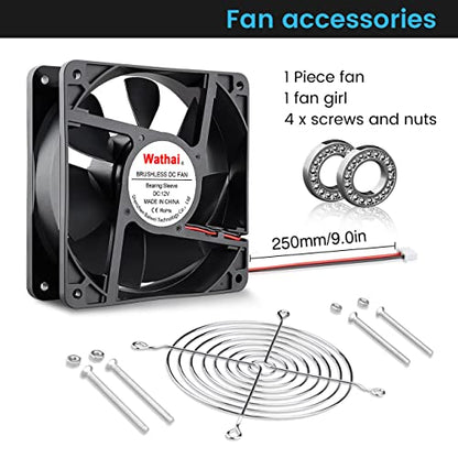 Wathai 120mm x120 x 38mm 12V 2Pin Dual Ball 12cm Industrial Cooling Fan High Airflow - style: 12V 2Pin Ball